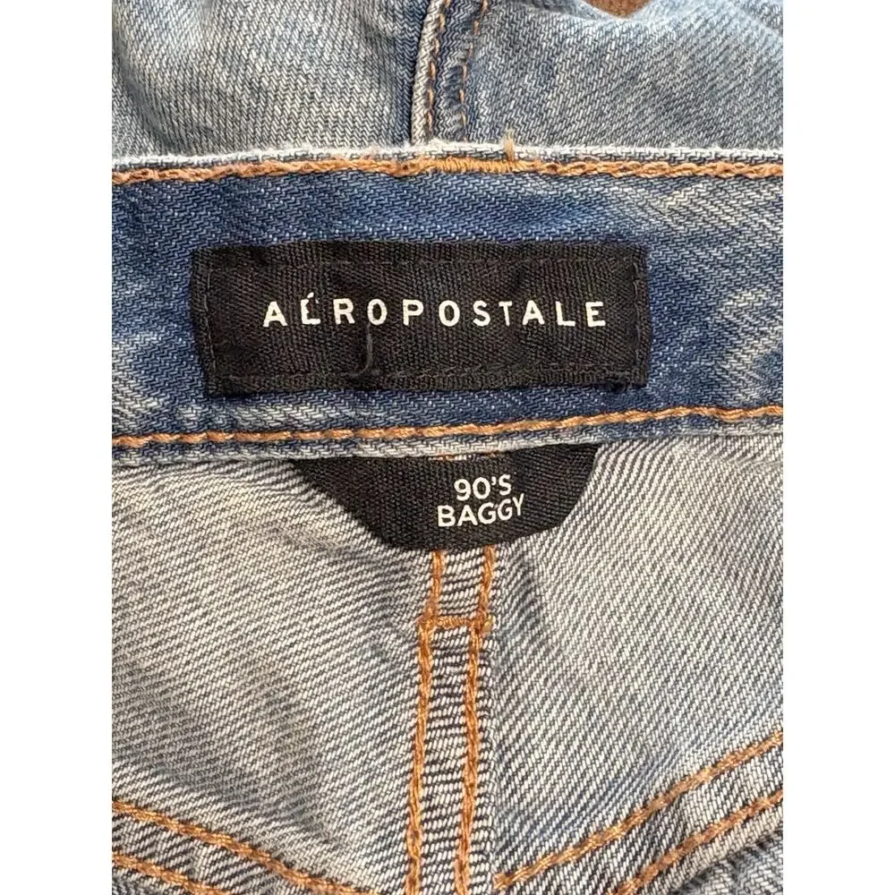 Aeropostale High Rise 90s Baggy Jeans Women's Size 4 Blue Distressed‎ Ripped